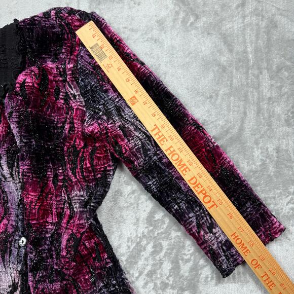 Vintage 80s 90s Alberto Makali Collared Cardigan Womens XL Burnout Buttons Party - Picture 8 of 10